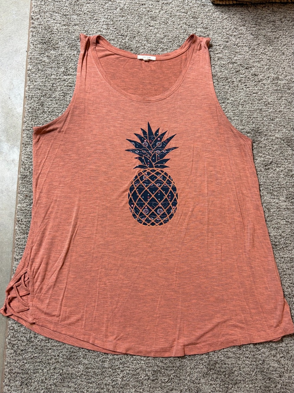 Maurices Coral Tank with Navy Pineapple Motif